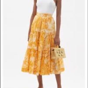 NWT- Zimmermann printel palms linen mid length skirt orange AUS 0